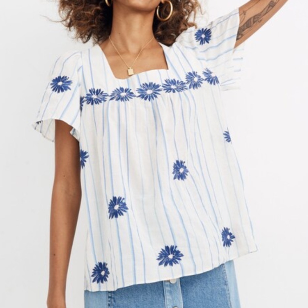 Euc Madewell Floral Embroidered Butterfly Top Size Large Retail $85.00